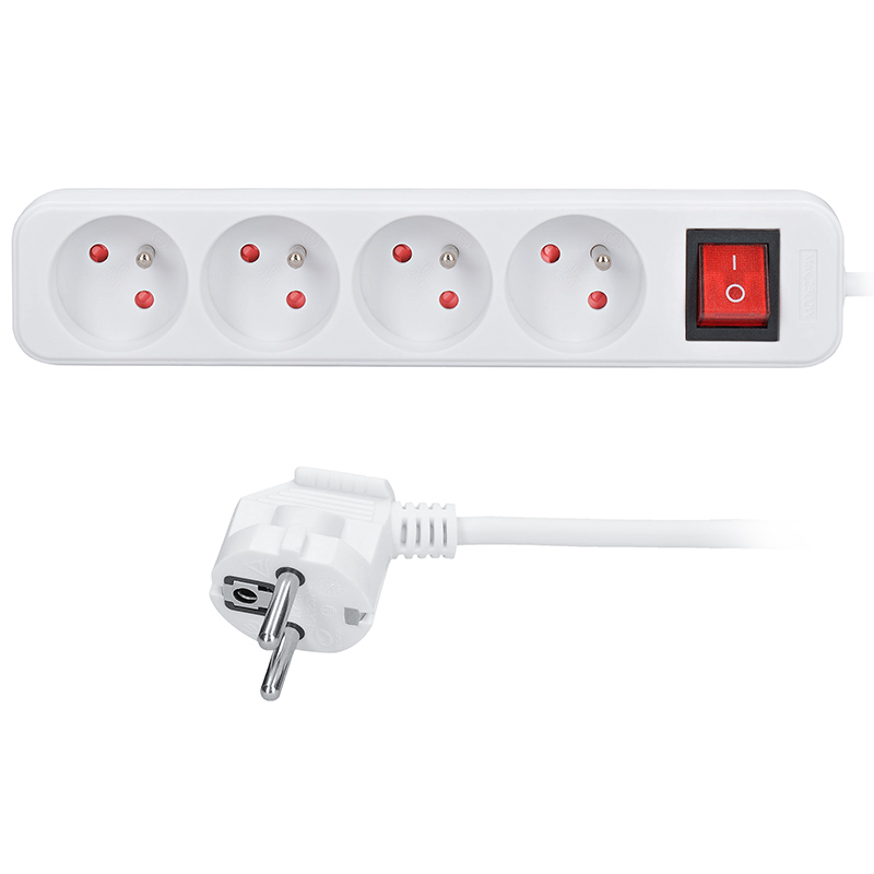 Solight prodlužovací přívod, 4 zásuvky, bílý, vypínač, 1,5m0 
