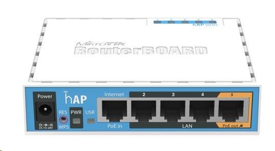 MikroTik hAP,  650MHz CPU,  64MB RAM,  5x LAN,  integ. 2.4GHz Wi-Fi,  WPS,  vrátane. L40 