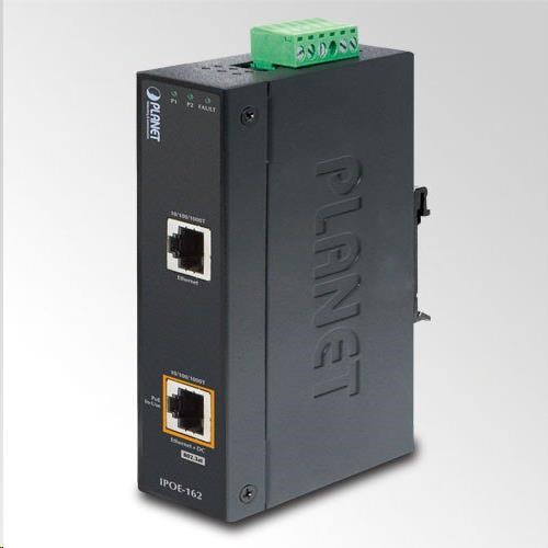 Planet IPOE-162 napájení po ethernetu IEEE802.3at,  30W,  Gigabit,  DIN,  IP30,  -40 až 75 C2 