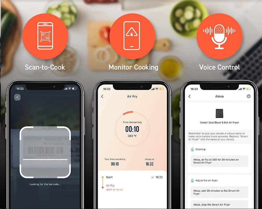 BAZAR - Cosori Dual Blaze 6.4L SMART horkovzdušná  fritéza + 5x špíz a gril. rošt, grey - Poškozený kus5 