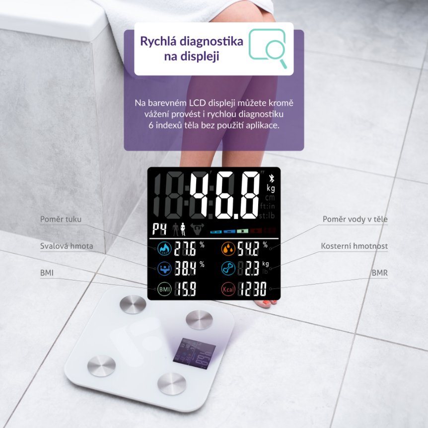 BAZAR - TrueLife FitScale W6 BT - Bioelektrická impedanční bluetooth váha - bílá - Poškozený obal (Komplet)1 