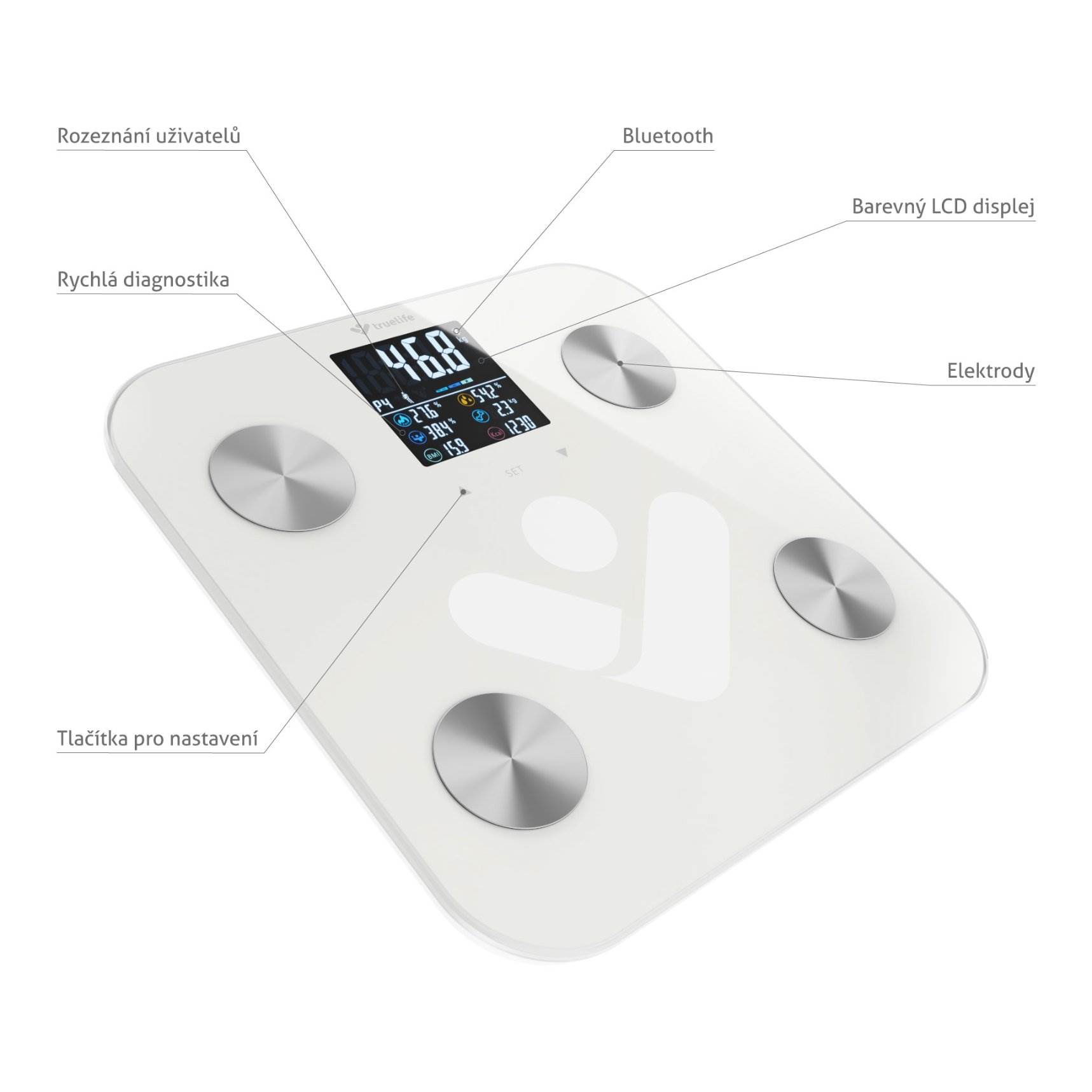BAZAR - TrueLife FitScale W6 BT - Bioelektrická impedanční bluetooth váha - bílá - Poškozený obal (Komplet)6 