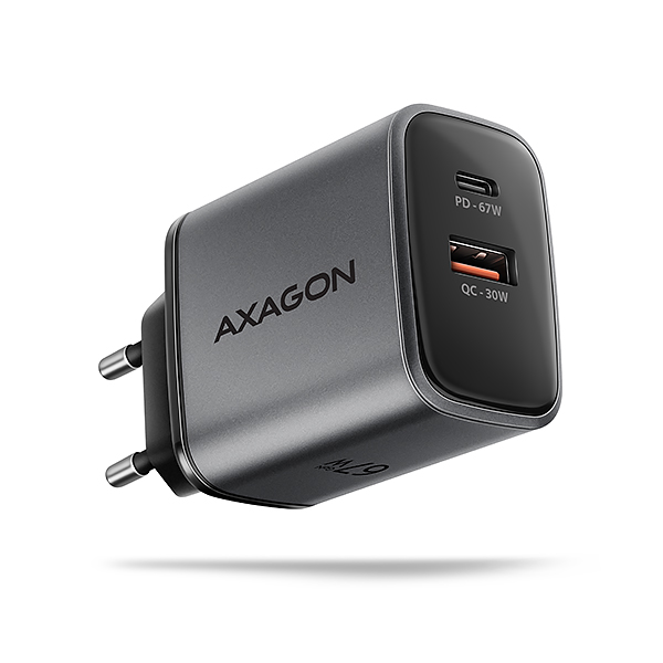AXAGON ACU-PQ67 GaN nabíjačka do siete 67W, USB-A + USB-C, PD3.0/ PPS/ QC4+/ SFC2.0/ Apple