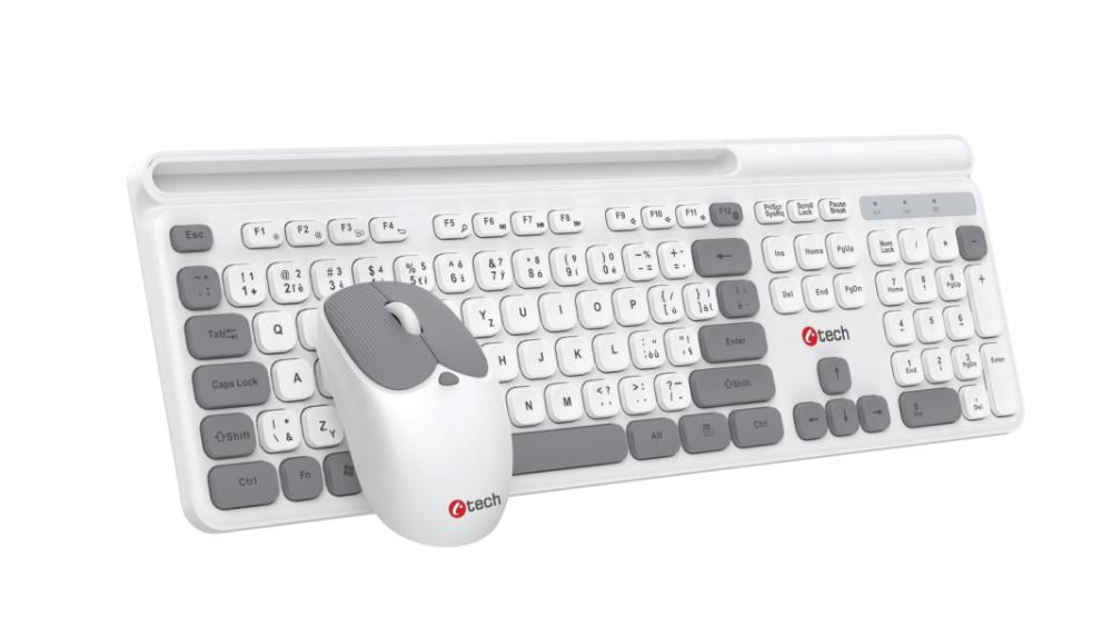 Klávesnice C-TECH Quallis WLKMC-05, bezdrátový combo set s myší, bílá, USB, CZ/ SK