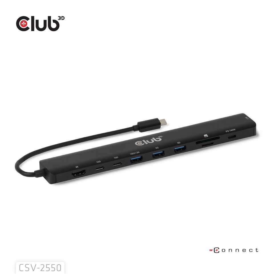 Club3D Dokovací stanice USB-C 10v1,  140W PD,  1xHDMI,  3xUSB-C,  3xUSB,  1xRJ45,  černá1 
