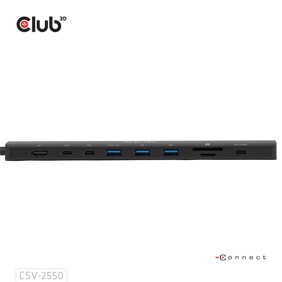 Club3D Dokovací stanice USB-C 10v1,  140W PD,  1xHDMI,  3xUSB-C,  3xUSB,  1xRJ45,  černá5 