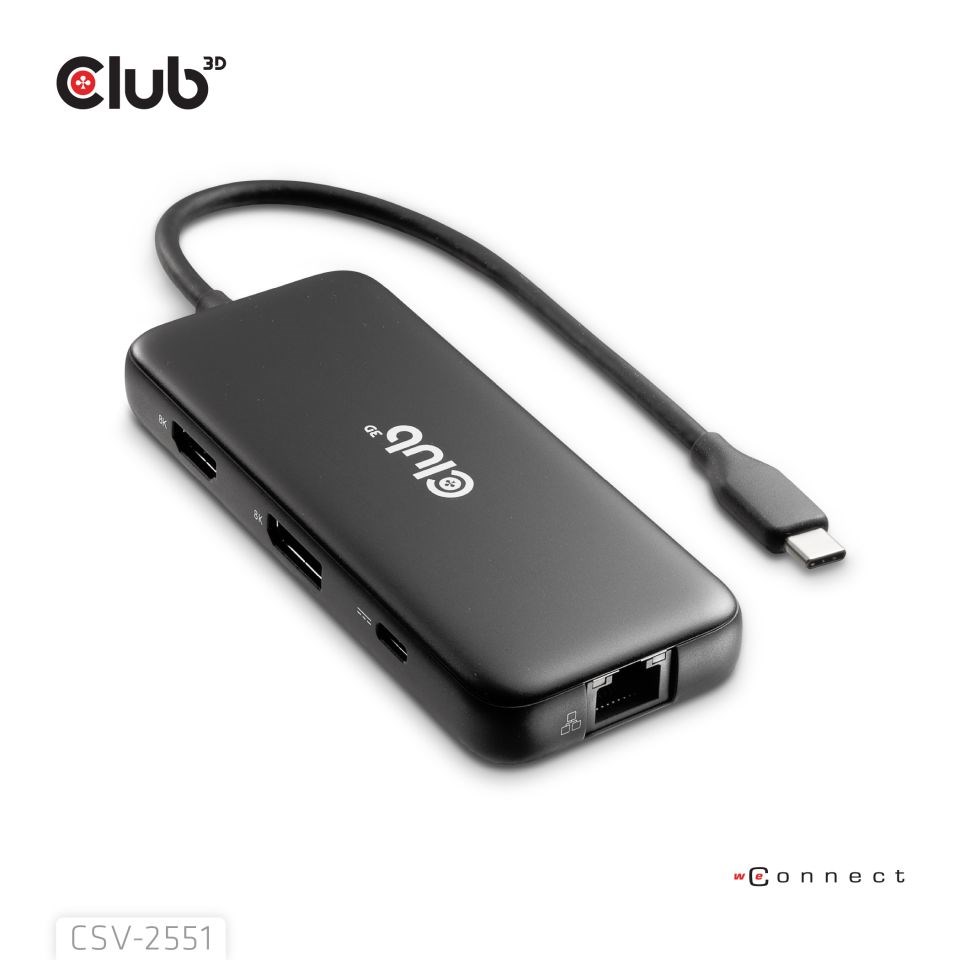 Club3D Dokovací stanice USB-C 8v1,  1xHDMI,  1xDP,  1xUSB-C,  2xUSB,  1xRJ45,  černá5 