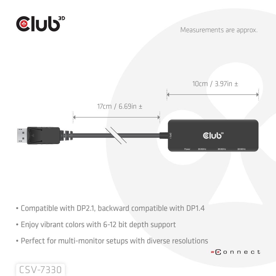 Club3D hub MST (Multi Stream Transport) DisplayPort 1.4 na 3x HDMI 8K60Hz (M/ F)1 