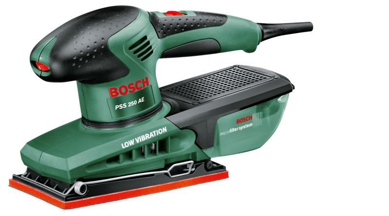 Bosch PSS 250 A/ AE vibrační bruska,  250 W,  14.000 – 24.000 kmitů/ min,  plocha 92 x 182 mm0 
