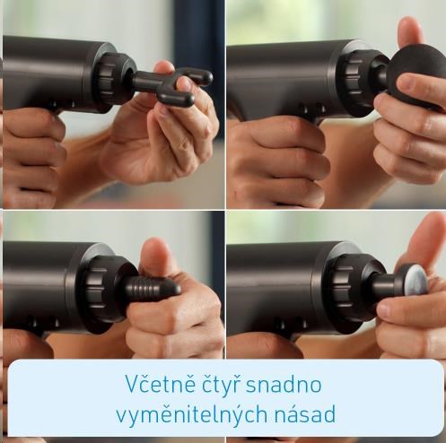 BAZAR - Kendox masážní pistole Muscle Relief, černá, 20 W ~ 50 W - Poškozený obal (Komplet)4 