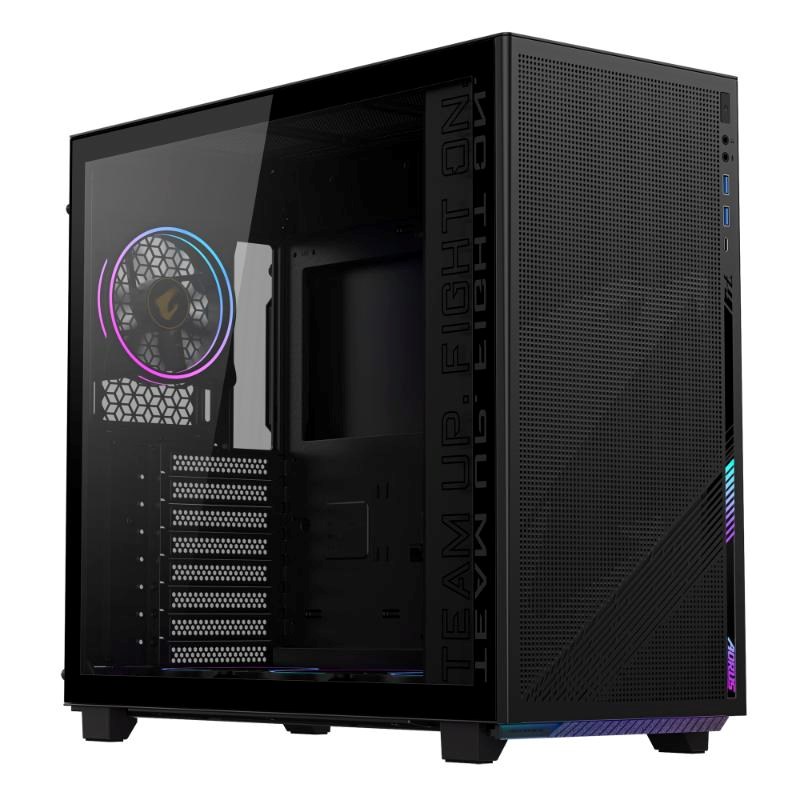 GIGABYTE case GB-AC400G ST,  Mid Tower,  1x USB-C,  2x USB3.0,  Průhledná bočnice,  4x ARGB 120mm Fan,  černá1 