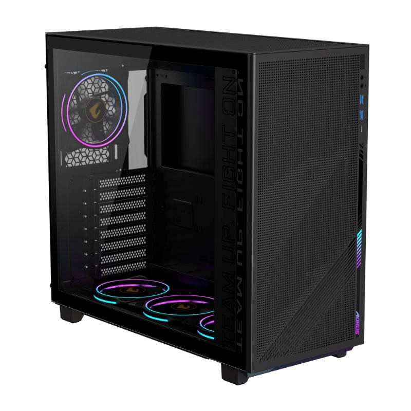 GIGABYTE case GB-AC400G ST,  Mid Tower,  1x USB-C,  2x USB3.0,  Průhledná bočnice,  4x ARGB 120mm Fan,  černá2 