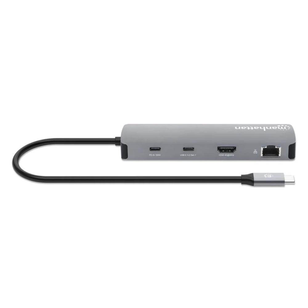 MANHATTAN Dokovací stanice USB-C 9v1, HDMI, USB-C 3.0, USB-C PD 100W, 3xUSB-A 3.0, SD microSD, RJ453 