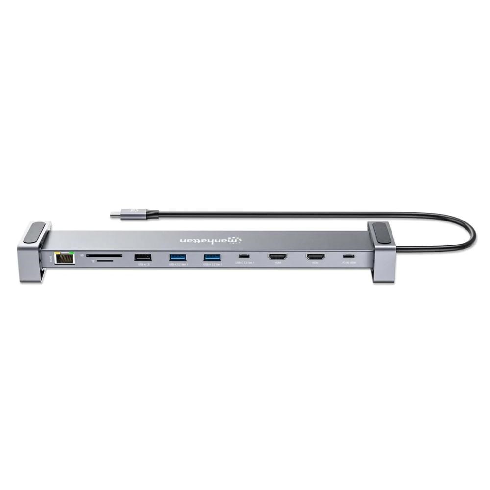 MANHATTAN Dokovací stanice USB-C 10v1, 2xHDMI, USB-C 3.0, USB-C PD 100W, 3xUSB-A 3.0, SD microSD, RJ454 