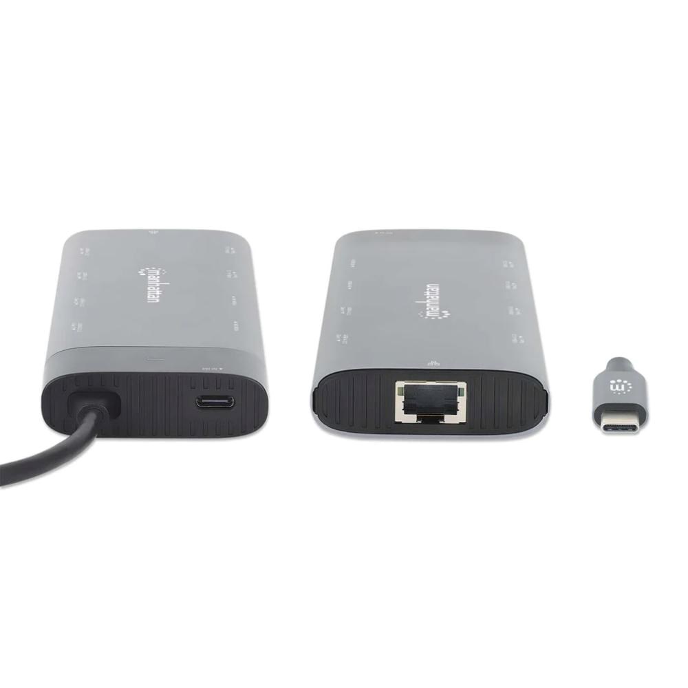 MANHATTAN Dokovací stanice USB-C 10v1, 2xHDMI, USB-C 3.1, USB-C PD 100W, 2xUSB-A 3.1, 3xUSB-A 3.0, RJ453 