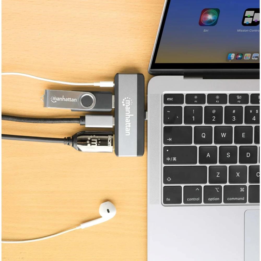 MANHATTAN Dokovací stanice USB-C 4v1, HDMI, USB-C PD 100W, USB-A 3.0, 3.5mm Jack1 