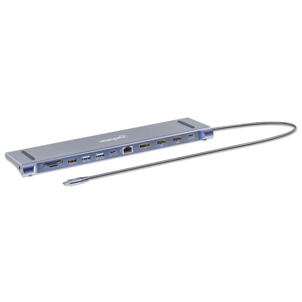 MANHATTAN Dokovací stanice USB-C 12v1, 2xHDMI, DP, USB-C PD 100W, USB-C 3.0, 3xUSB-A 3.0, SD microSD, RJ45, 3.5mm Jack2 