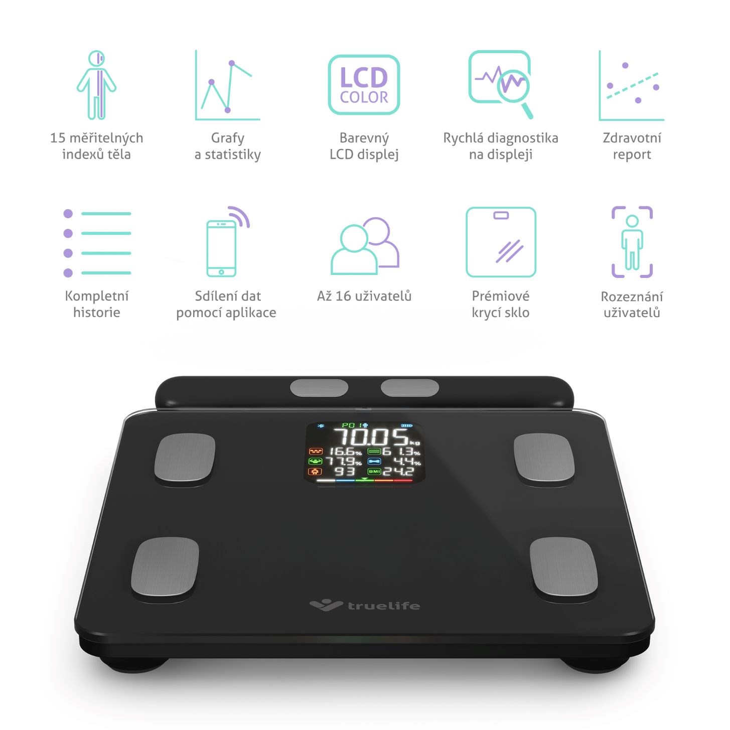 TrueLife FitScale W8 BT Black - osobní diagnostická bluetooth váha2 