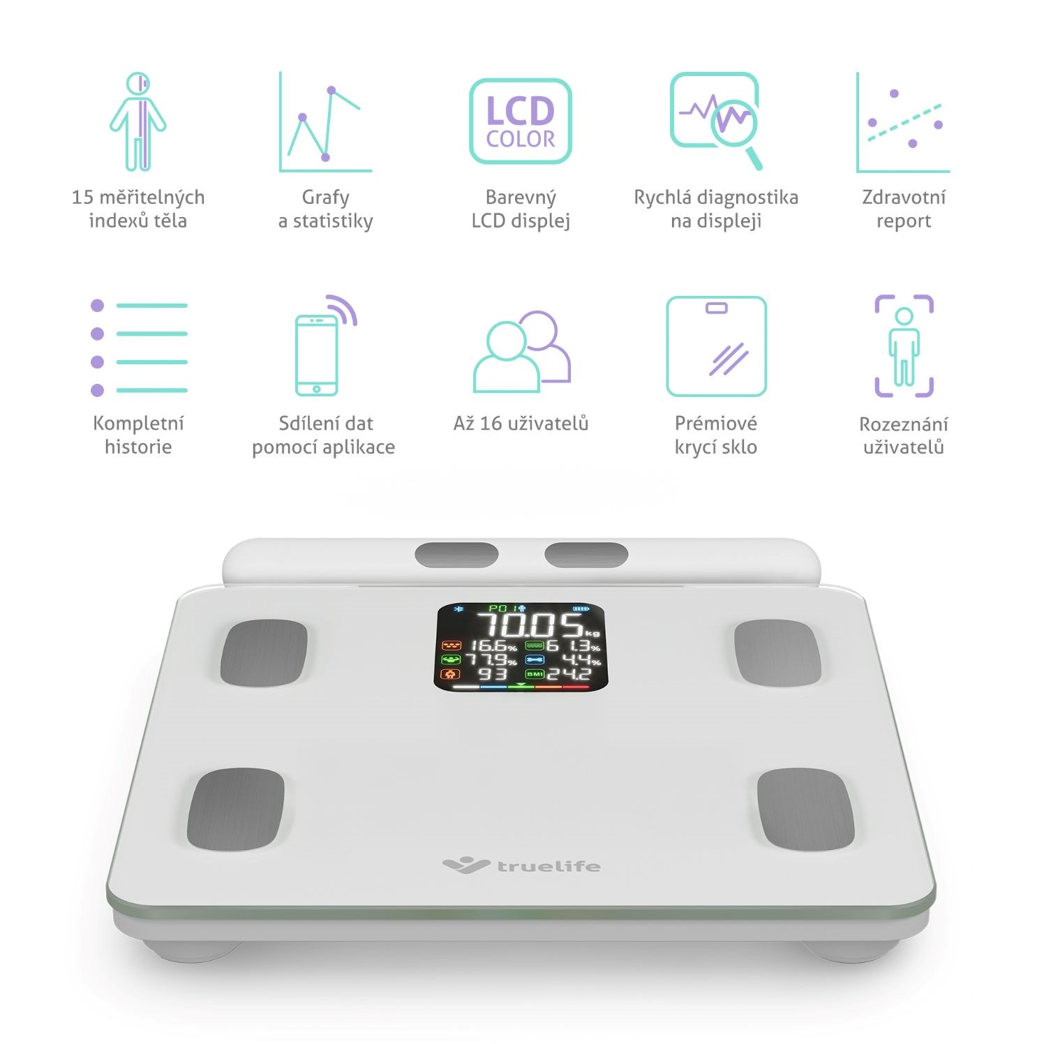 TrueLife FitScale W8 BT White - osobní diagnostická bluetooth váha2 