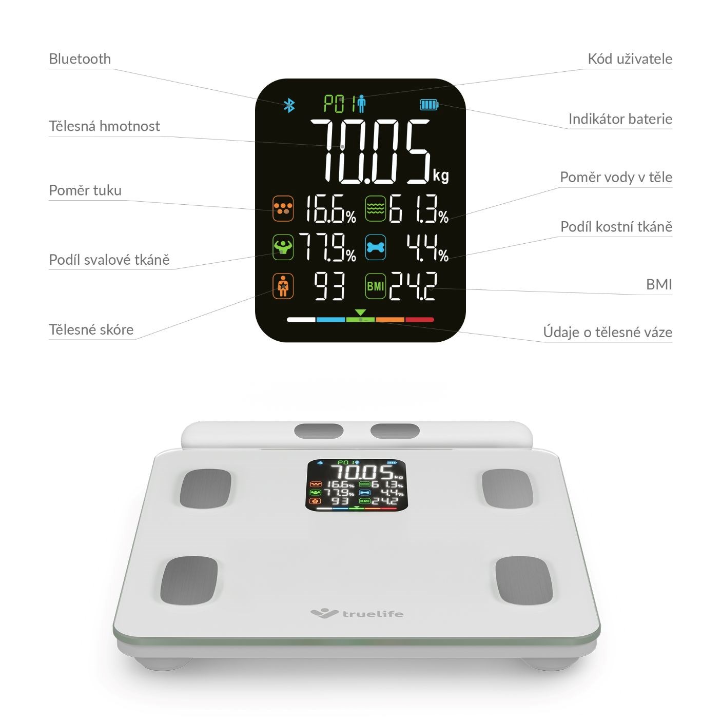 TrueLife FitScale W8 BT White - osobní diagnostická bluetooth váha11 