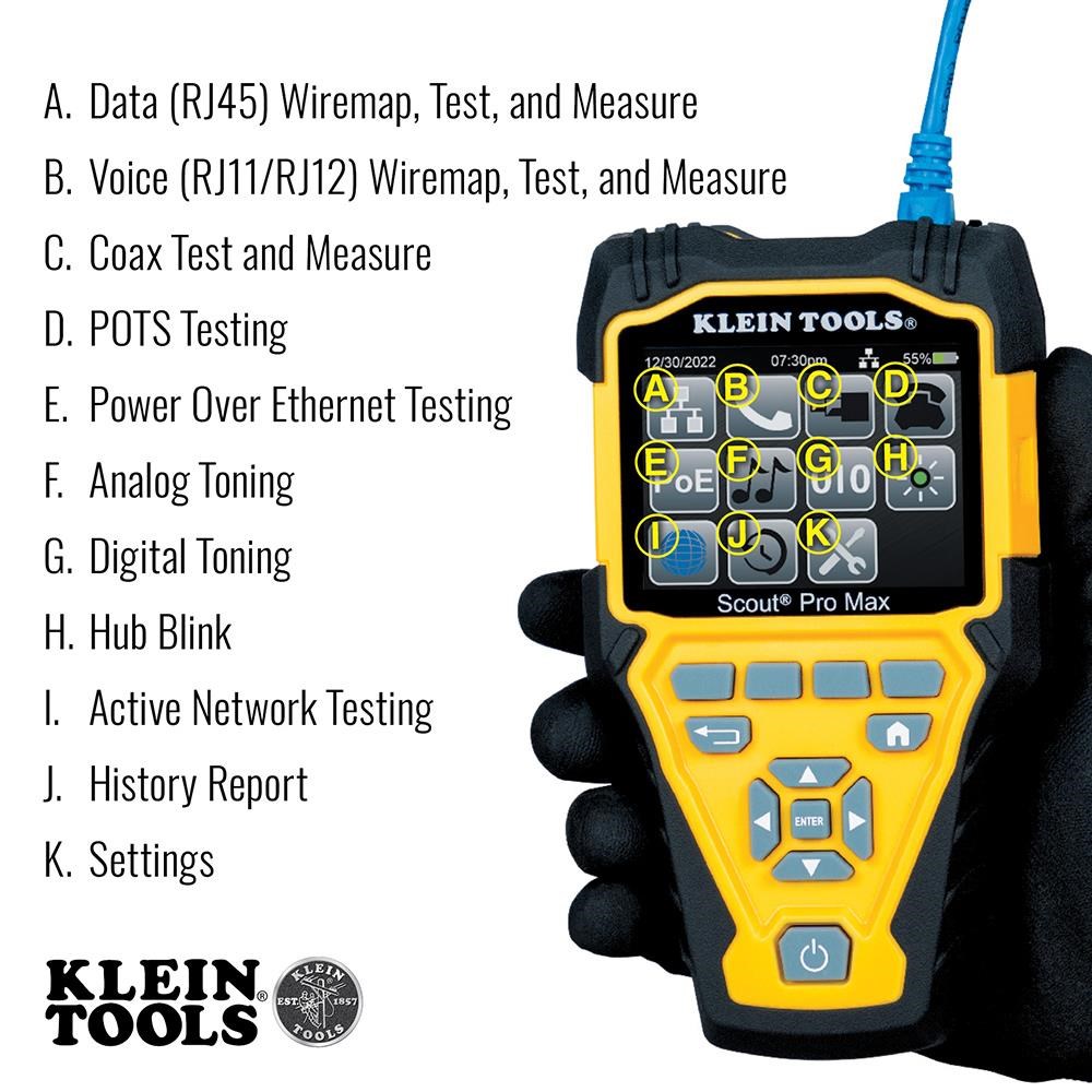 KLEIN TOOLS - VDV Scout® Pro Max Tester s přijímačem Set - 20x RJ45,  20x F-konektor8 