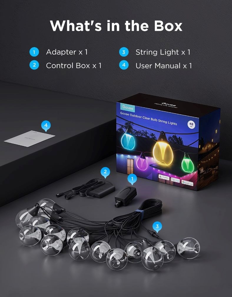 Govee RGBICW Smart zahradní řetěz 15 žárovek Matter4 