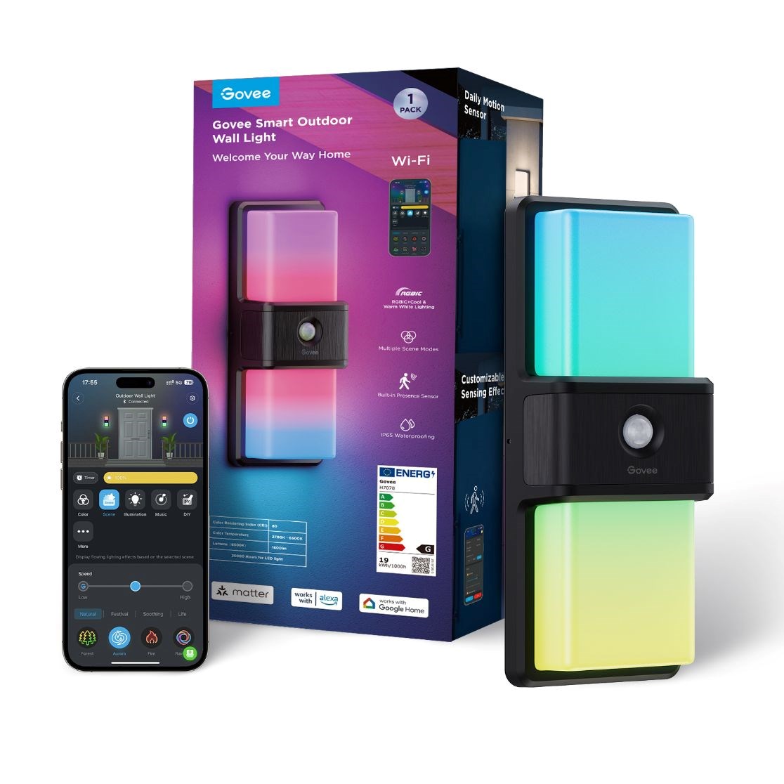 Govee RGBICWW Smart venkovní nástěnné světlo 1200lm Matter7 