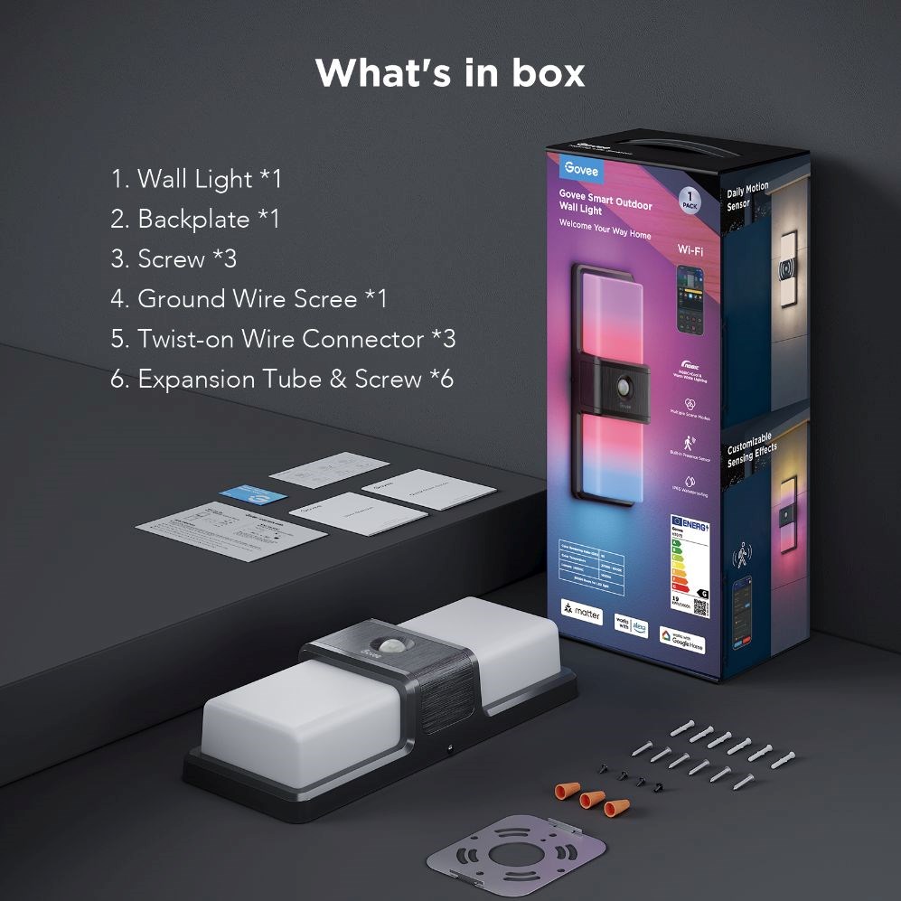Govee RGBICWW Smart venkovní nástěnné světlo 1200lm Matter6 