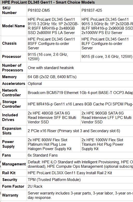 HPE PL DL345g11 AMD Epyc 9015 (3.6G/ 8C) 2x32G (P64985) 2x960G 2x1000W MR416i-p 8LFF 4p1G Smart Choice6 