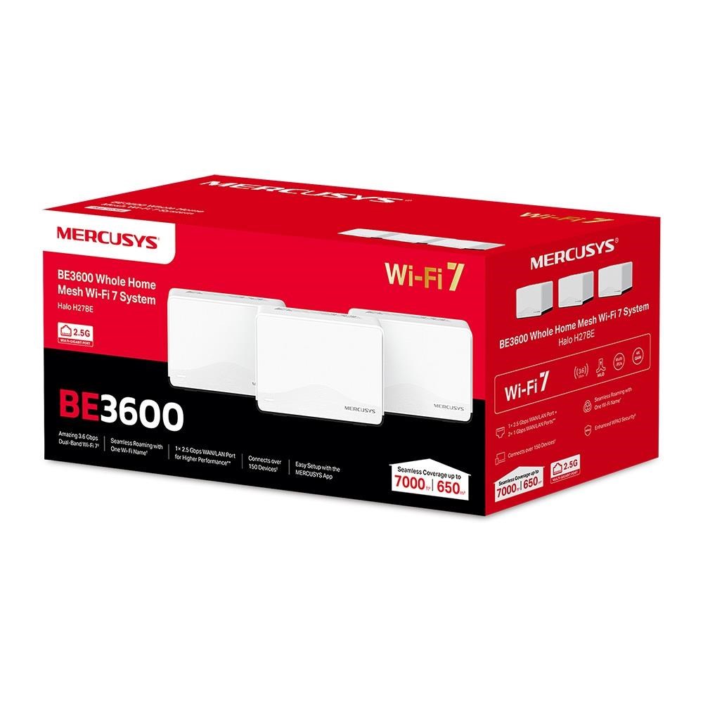 MERCUSYS Halo H27BE(3-pack) WiFi7 Mesh (BE3600, 2, 4GHz/ 5GHz, 1x2, 5GbELAN/ WAN, 2xGbELAN/ WAN)4 