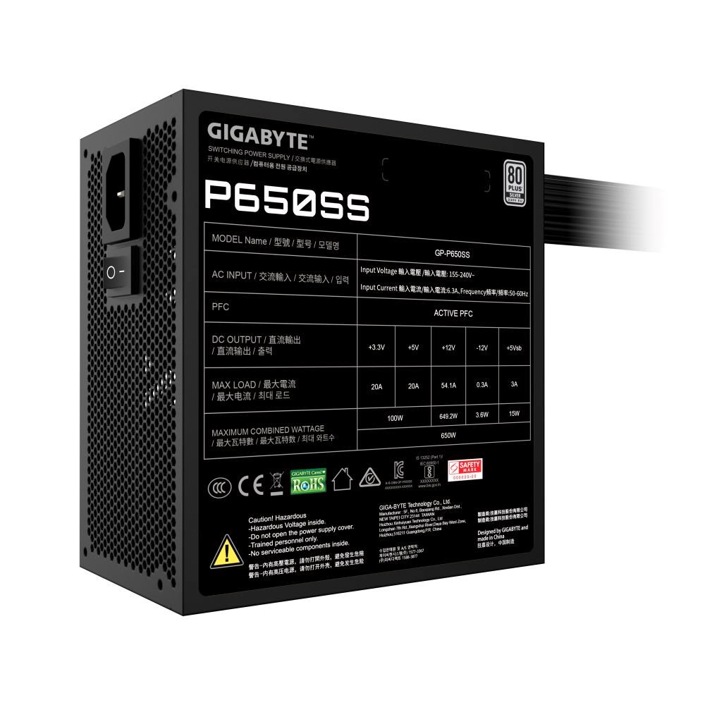 GIGABYTE zdroj P650SS,  650W,  80+ Silver,  120mm,  ATX 3.0,  černá0 