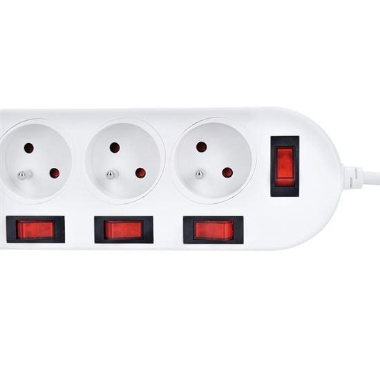 Solight prodlužovací přívod, 5 zásuvek, bílý, 6x vypínač, 2m2 