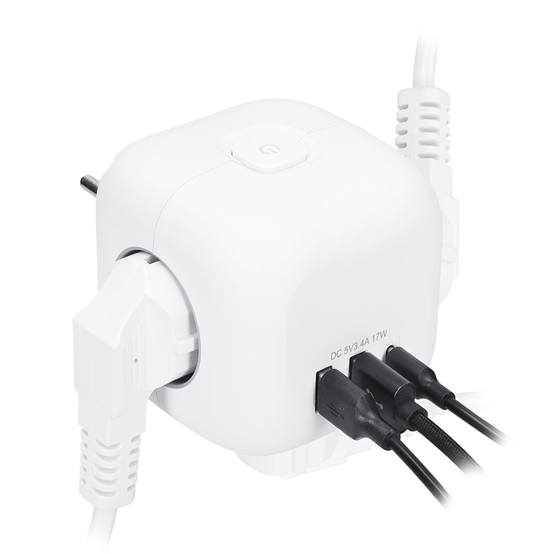 Solight rozbočka kostka,  3x 16A + USB A+C,  bílá,  vypínač4 