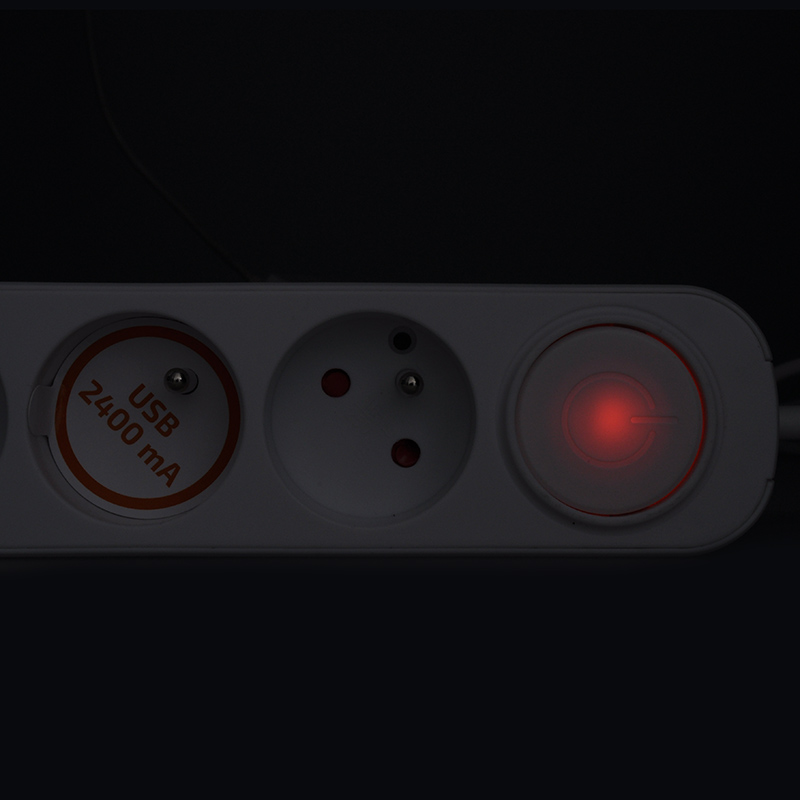 Solight 3z prodlužovací přívod s USB A+C nabíječkou 2.4A,  2m,  3 x 1mm2,  bílý,  vypínač2 