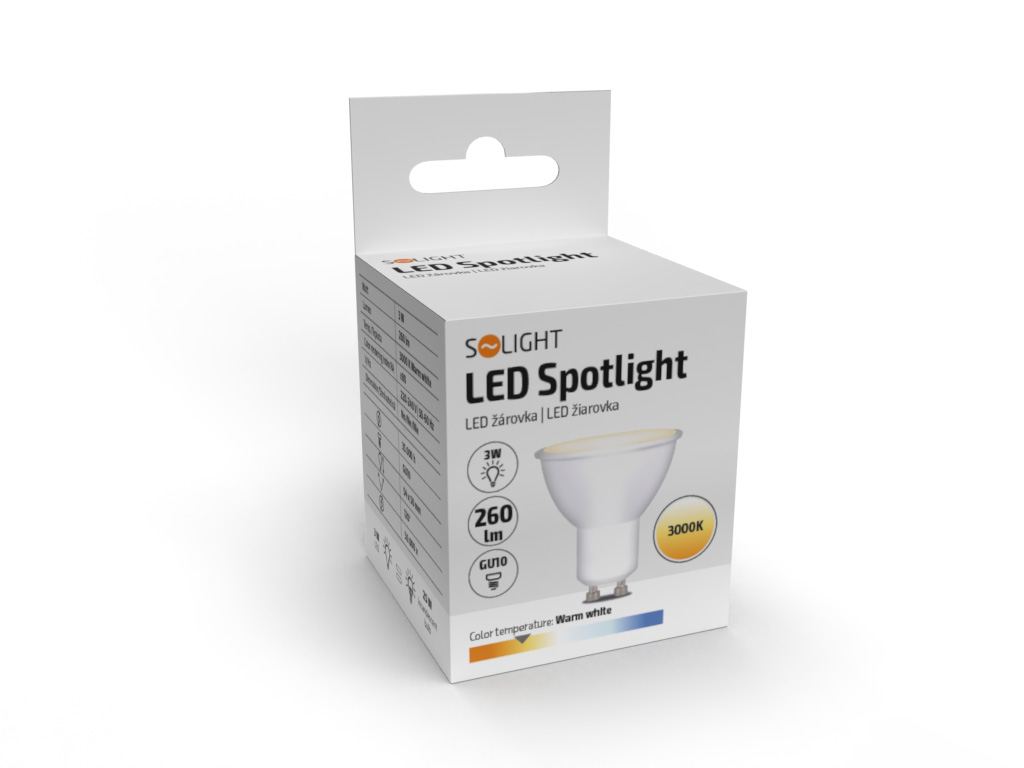 Solight LED žiarovka, bodová , 3W, GU10, 3000K, 260lm, biela0 
