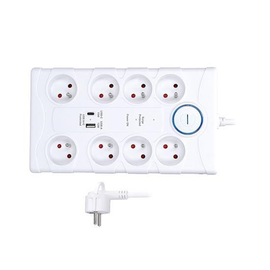 Solight přepěťová ochrana,  8z,  USB A+C,  2m,  bílá0 