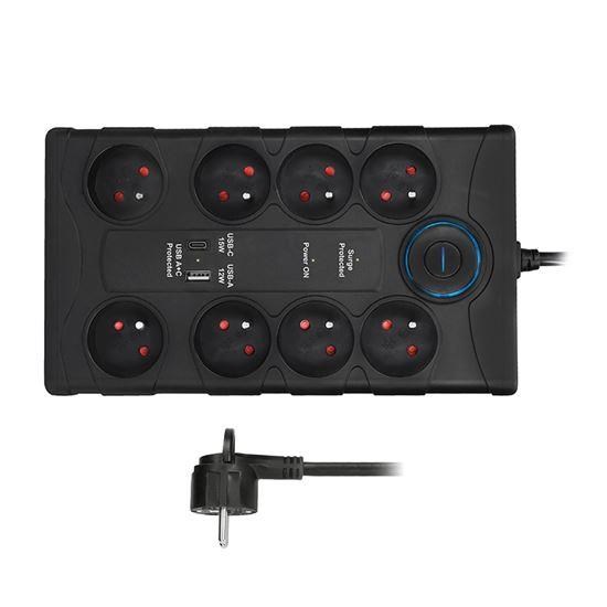 Solight přepěťová ochrana,  8z,  USB A+CA,  2m,  černá2 