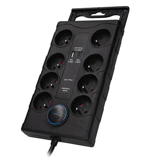 Solight přepěťová ochrana,  8z,  USB A+CA,  2m,  černá6 