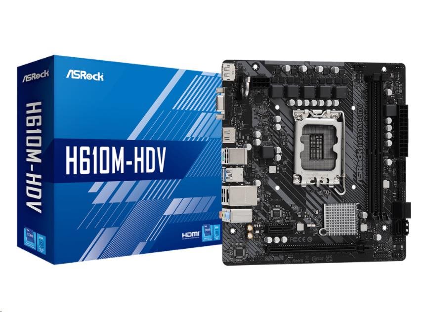 BAZAR - ASRock MB Sc LGA1700 H610M-HDV,  Intel H610,  2xDDR4,  1xDP,  1xHDMI,  1xVGA,  mATX - Po opravě (Bez příšlušenství)0 
