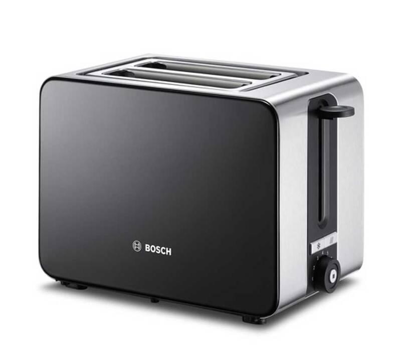 Bosch TAT7203 topinkovač,  1050 W,  stupně opékání,  tlačítko STOP,  přihrádka na drobky,  černý /  nerez0 