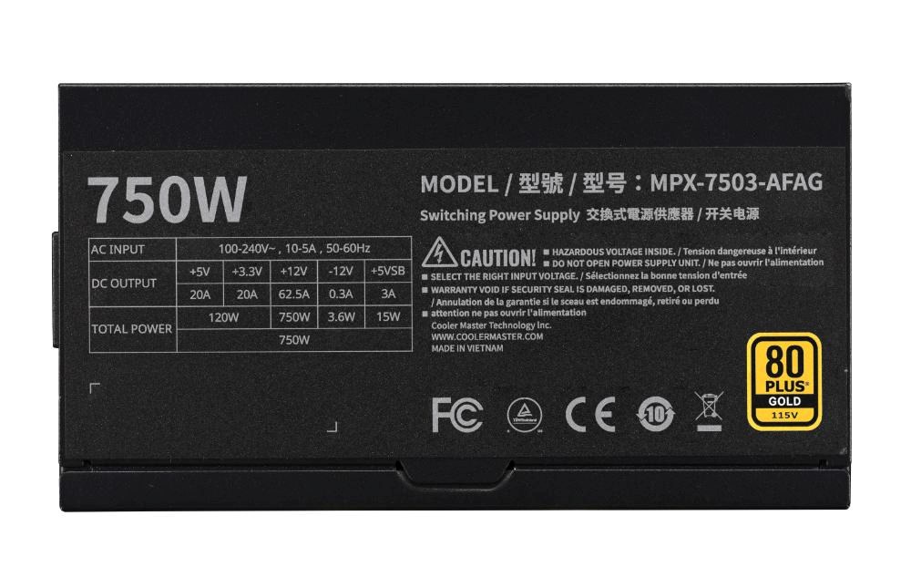 Cooler Master zdroj 750W MWE Gold 3 (GXII),  120mm,  80+ Gold,  Plně modulární,  ATX 3.18 
