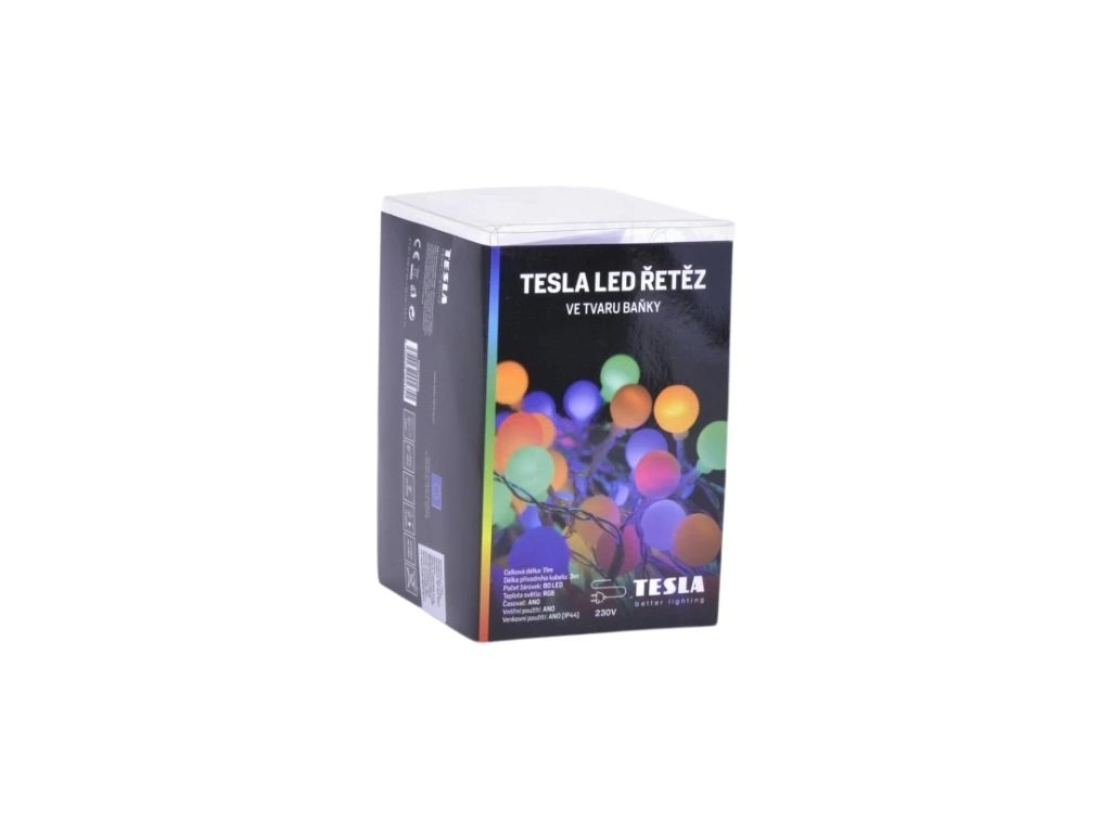 TESLA dekorativní řetěz Baňka 1,8cm, RGB, 8m + 3m kabel1 