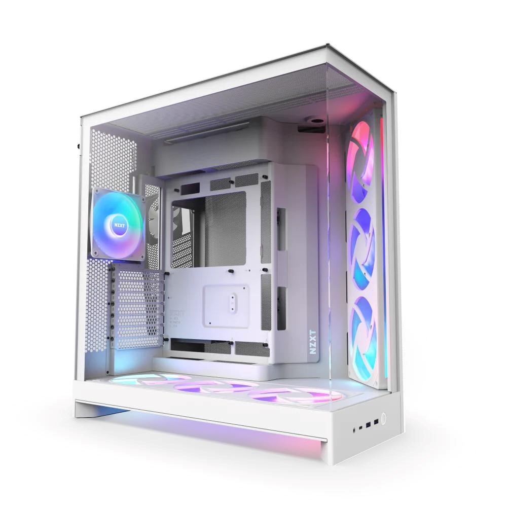 NZXT skříň H9 Flow ARGB+ dvoukomorová ATX  6xRGB 140 mm  1x 120mm fan  prosklená  controller  bílá0 
