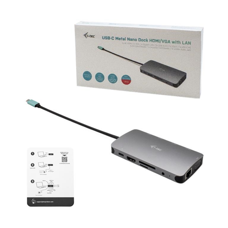 BAZAR i-tec USB-C Metal Nano Dock HDMI/ VGA with LAN + Power Delivery 100W + Charger 100W (bundle)3 