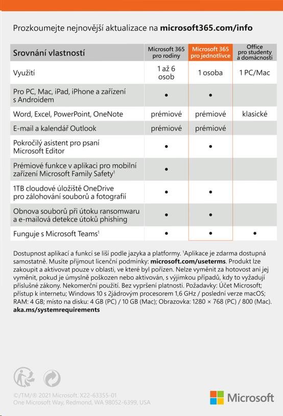 Microsoft 365 pro jednotlivce ENG (1 rok)0 