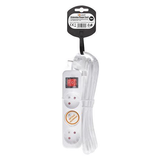 Solight prodlužovací přívod 5m,  3 zásuvky,  vypínač,  16A/ 3680W,  PVC,  bílý3 