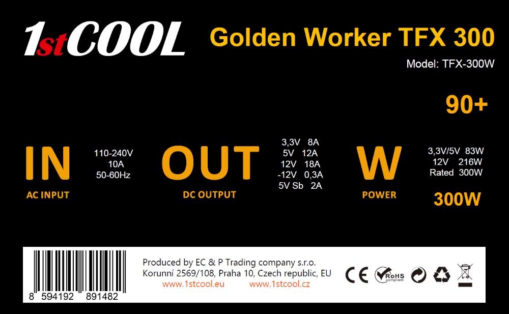 1stCOOL Zdroj Golden Worker TFX 300 88+, 300W, TFX, černá1 