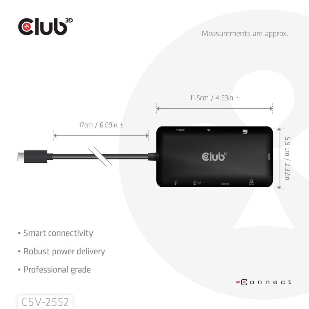 Club3D Dokovací stanice USB-C 9v1, 2xHDMI, 1xUSB-C, 1xUSB-C PD, 2xUSB, 1xRJ45, microSD SD, černá1 