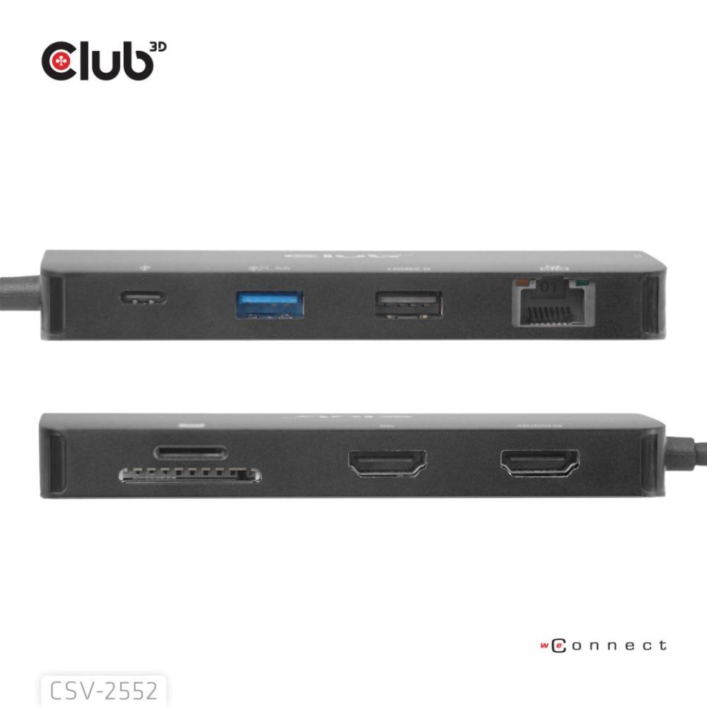 Club3D Dokovací stanice USB-C 9v1, 2xHDMI, 1xUSB-C, 1xUSB-C PD, 2xUSB, 1xRJ45, microSD SD, černá5 