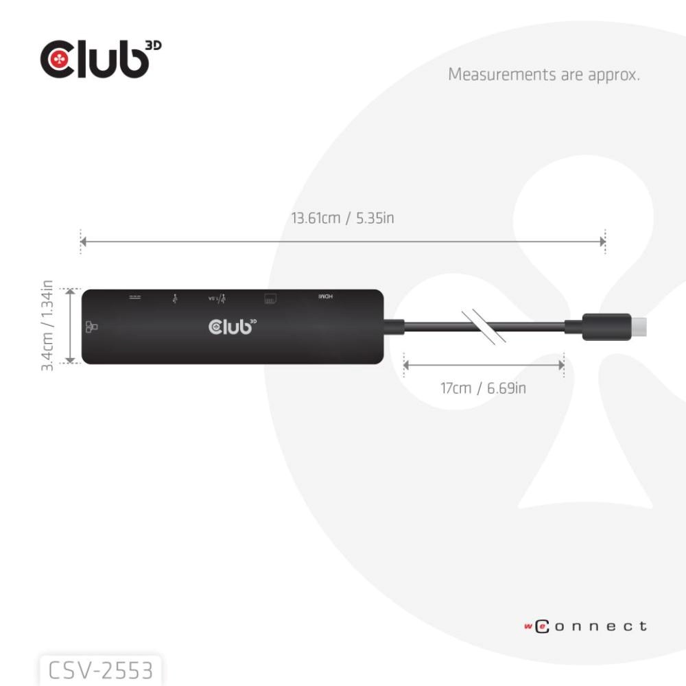 Club3D Dokovací stanice USB-C 7v1,  1xHDMI,  1xUSB-C PD,  2xUSB,  1xRJ45,  microSD/ SD,  černá2 